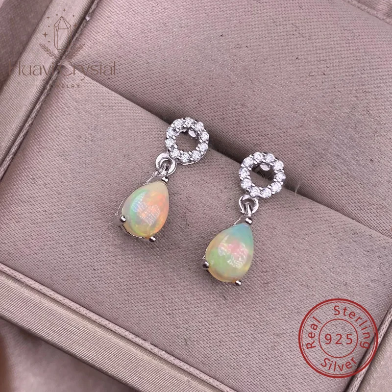 Fashionable S925 Silver Inlaid Refined Simple Water Drops Opal Colorful Short Earrings Ear Rings