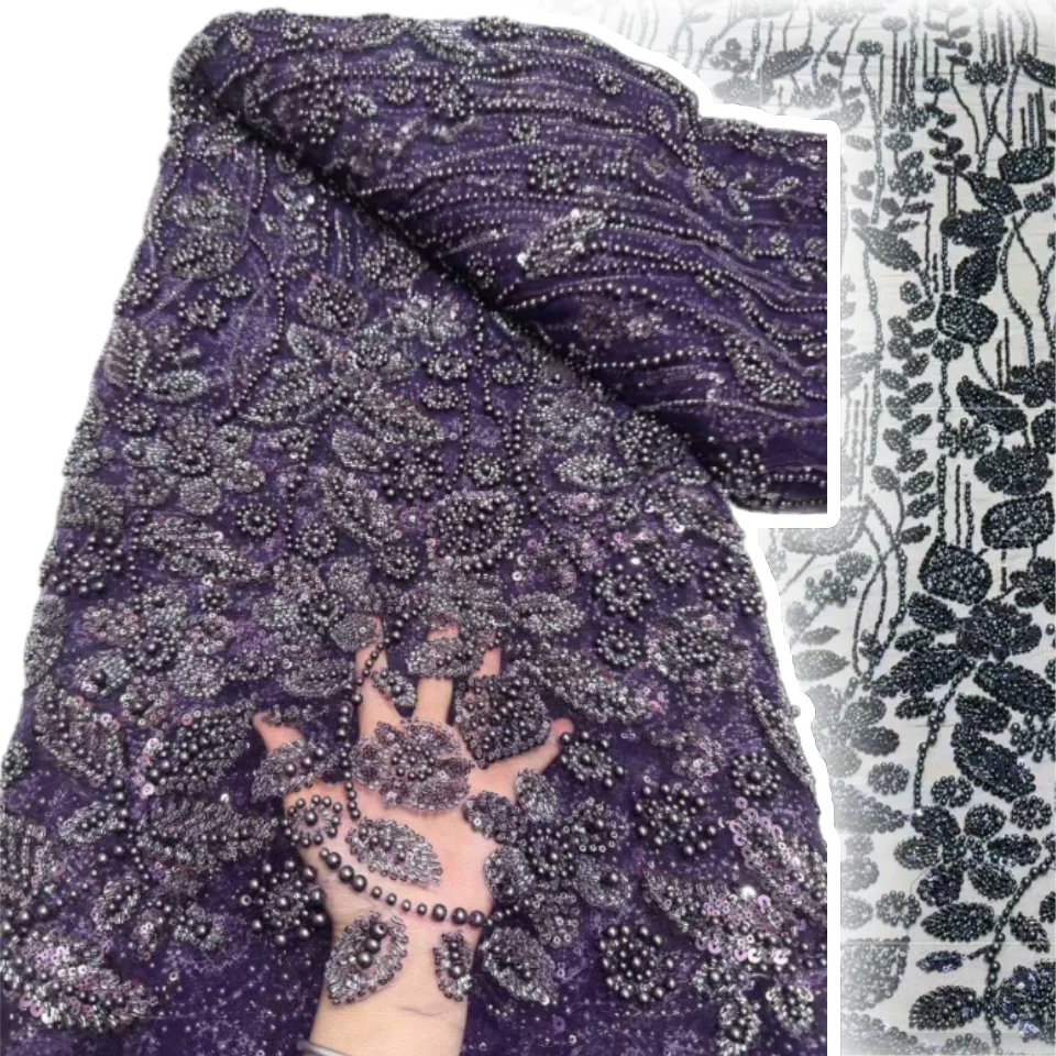 

Роскошная африканская кружевная ткань с блестками, высокое качество, кружевная ткань для жениха, вышивка бисером, французская нигерийская ткань для женщин, праздничное платье SZ1523