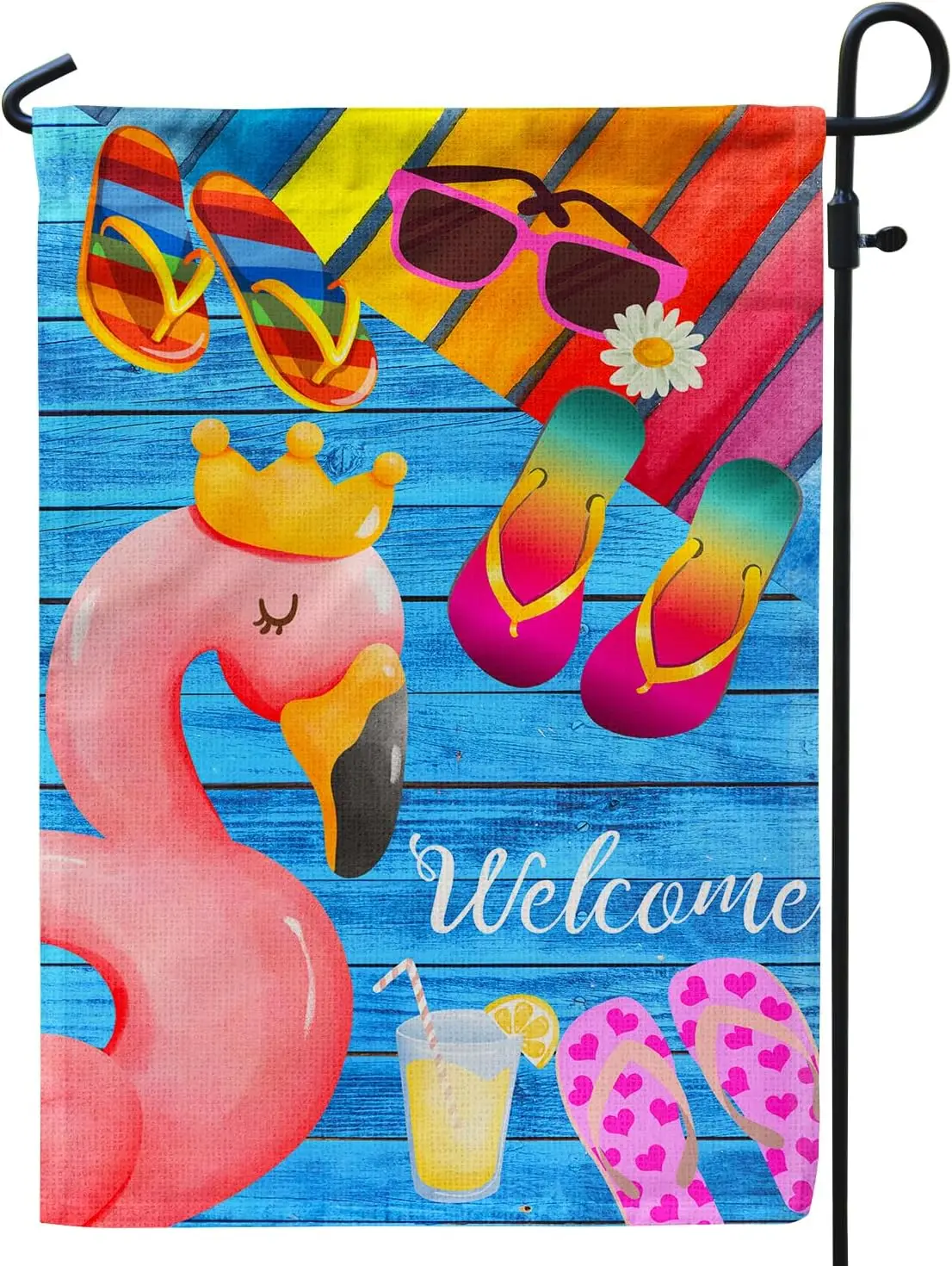 Summer Pool Garden Flag, Welcome Flamingo Summer Pool Decoration Outdoor 12x18Inch Double Sided Burlap Double Sided