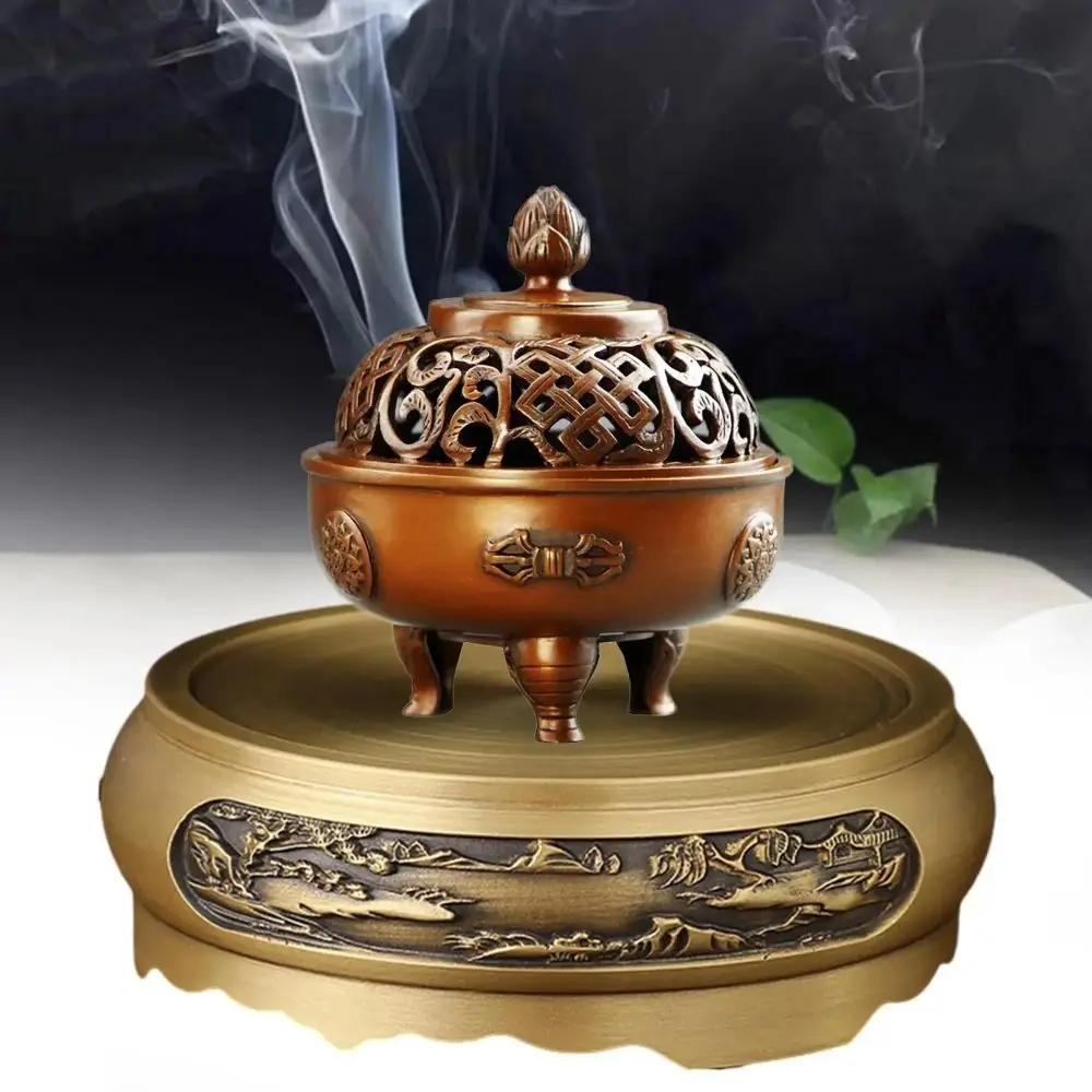 Incense Burner Base Domestic Copper Bottom Bracket Embossed Pedestal Statue Consecration Table Home Decoration for Living Room