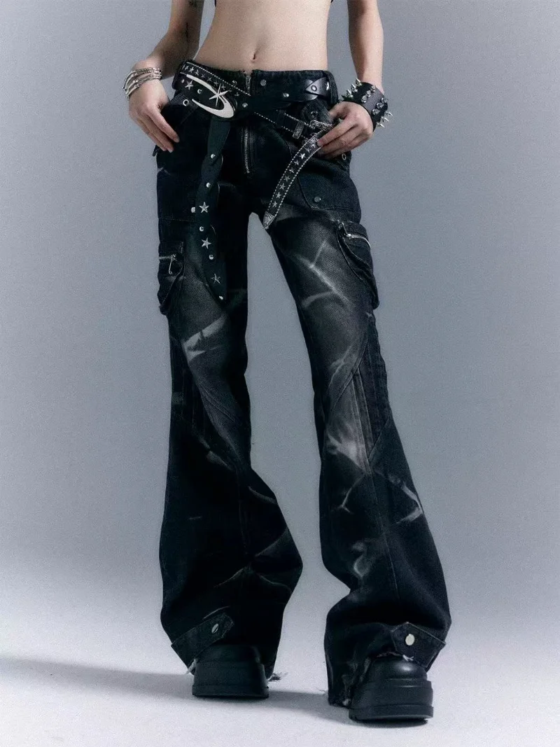 

Y2k Gothic washed baggy jeans women hip-hop streetwear slightly spicy work pants Harajuku punk American retro low-rise jeans