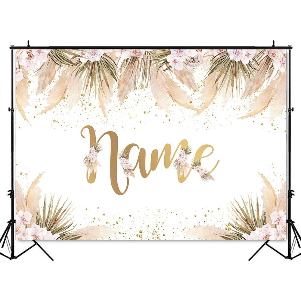 Customize Name Backdrop Pampas Grass Background for Baby Shower Floral Photo Booth Personalize DIY Baby Shower Decoration Banner