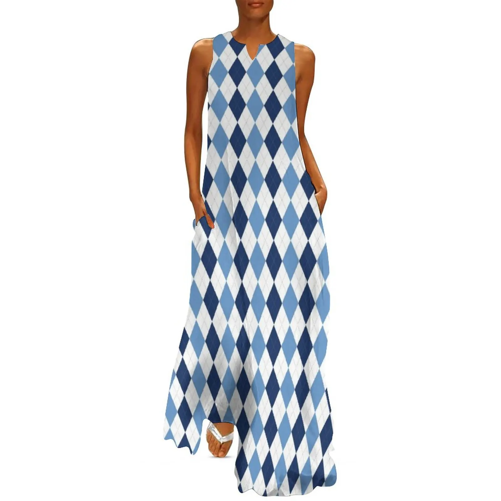 

Navy/Carolina Argyle Long Dress long dress women evening dresses ladies women dress