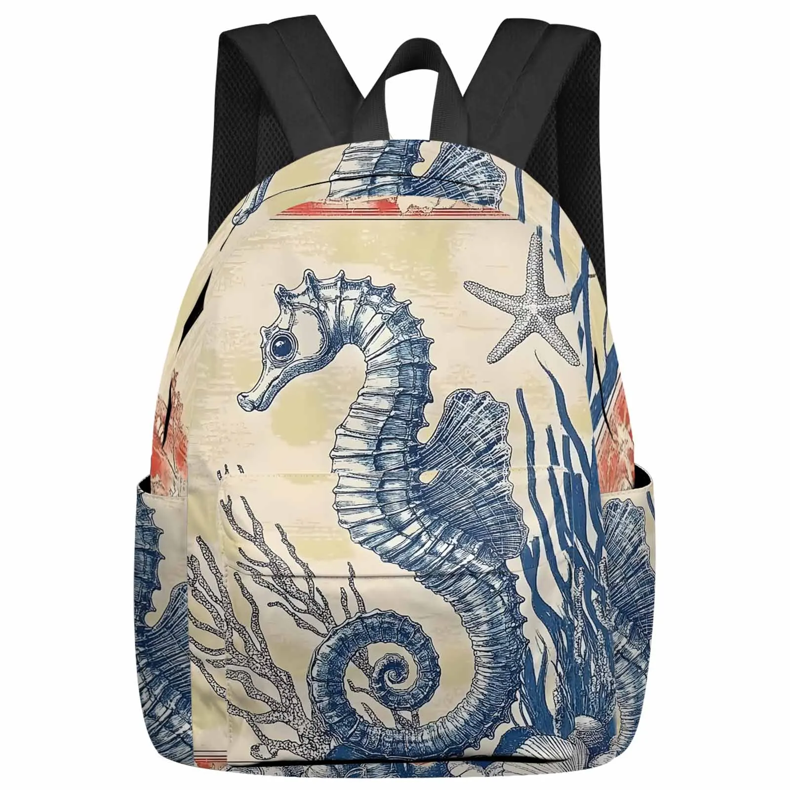 

Retro Ocean Seahorse Backpack Teenagers Student School Bags Laptop Custom Backpack for Men Women Travel Bag