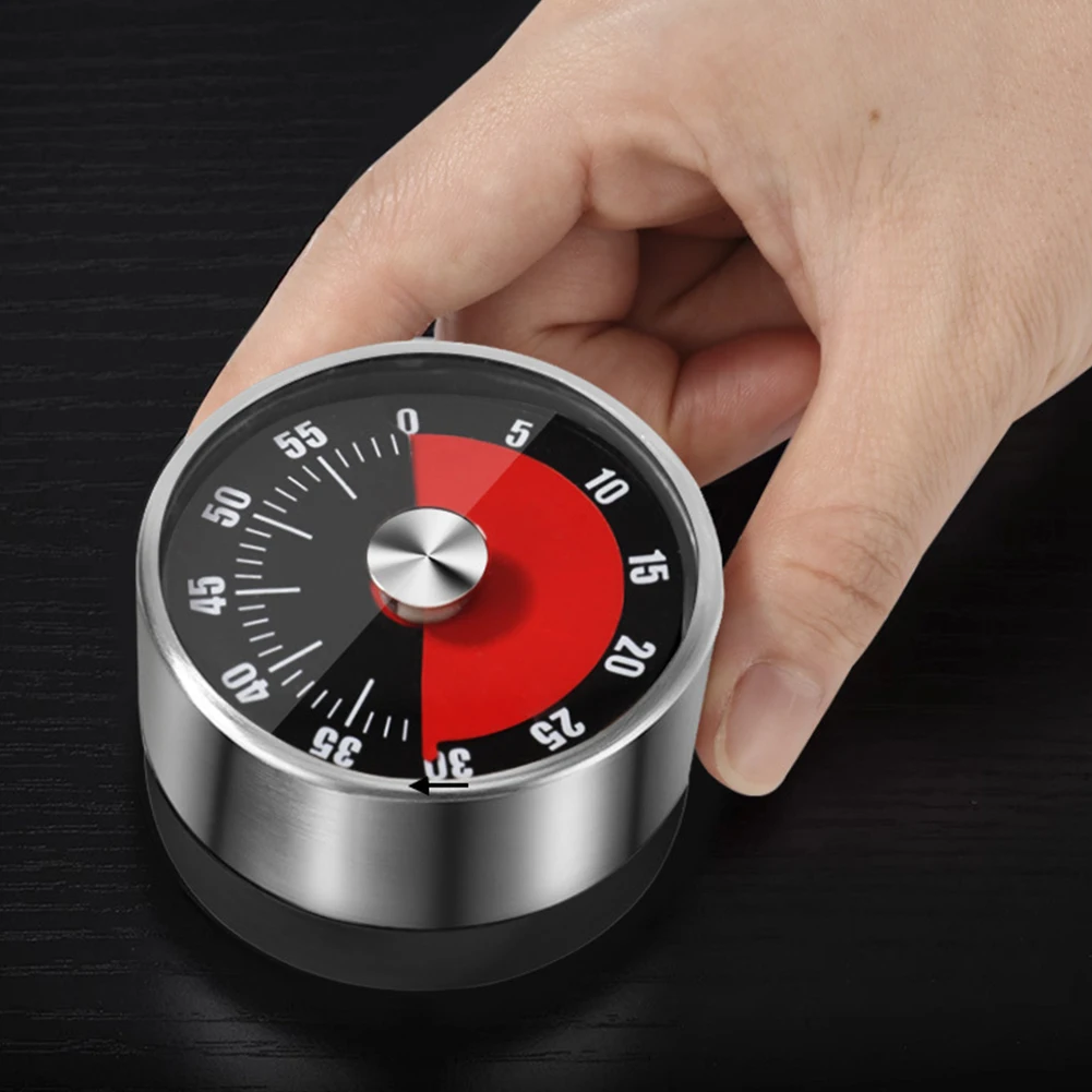 Mechanical Countdown Timer Stainless Steel Kitchen Machinery Timer Clear Scale Visual Timer 60 Minute for Cooking Baking