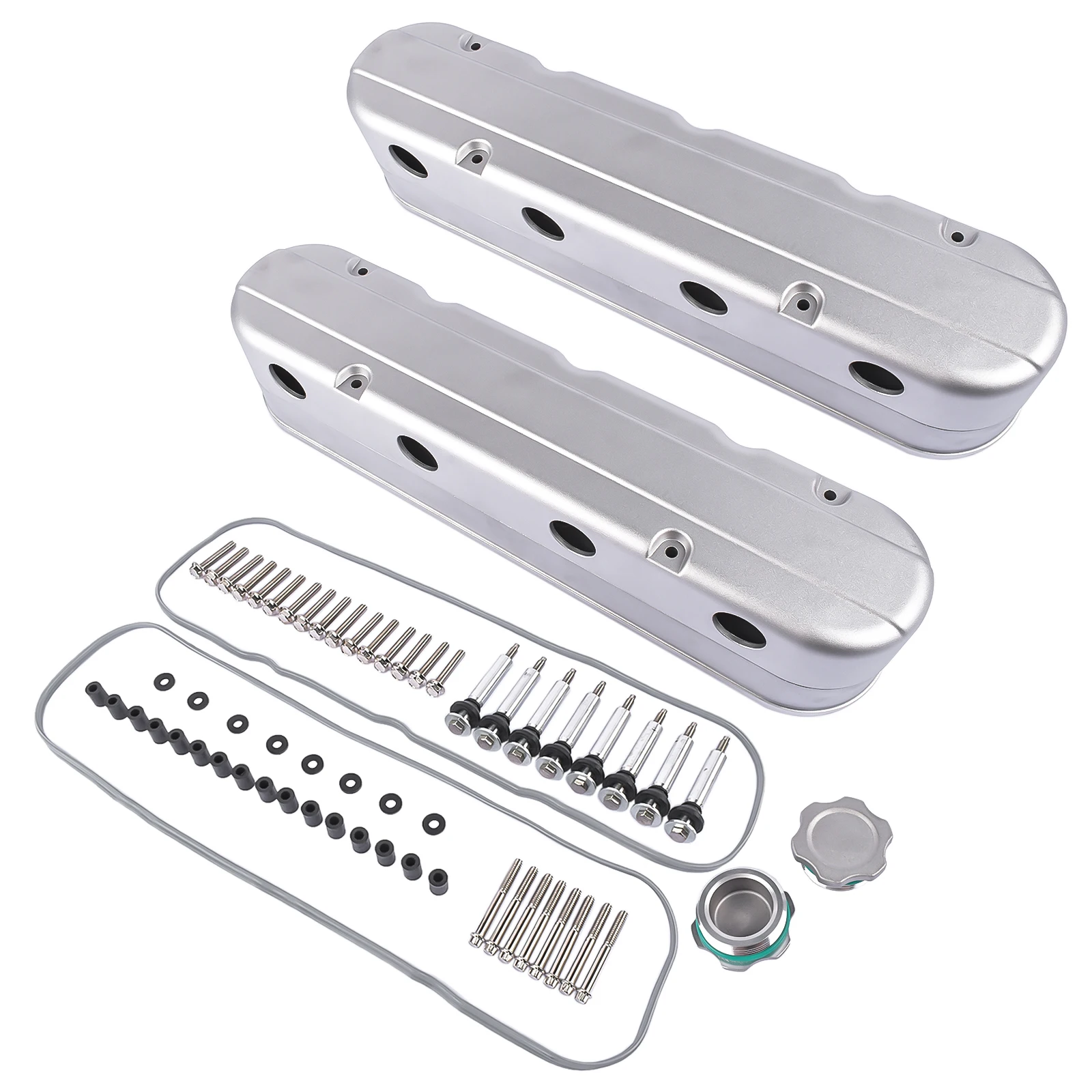 AP02 Brand New JM8082-3, JM8082-3S for Chevrolet LS1 LS2 LS3 LS6 293 325 364 376 427 Ci Silver Engine Valve Covers 8082-3
