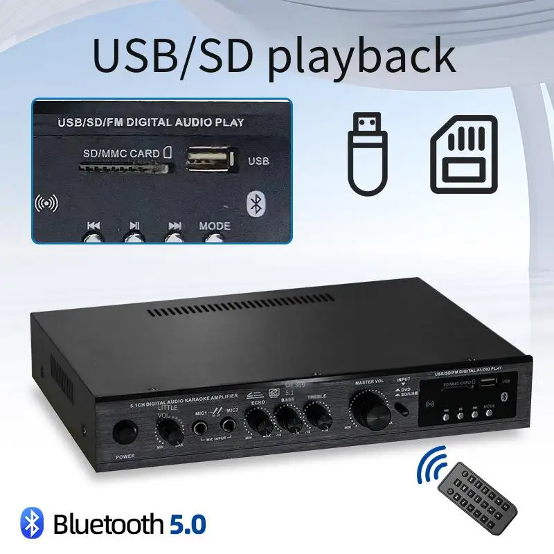 Zdjęcie 5: Wzmacniacz głośnikowy Bluetooth 5.1 Stereofoniczny wzmacniacz audio Elementy systemu audio stereo Bardzo ciężki bas Wysoka moc
