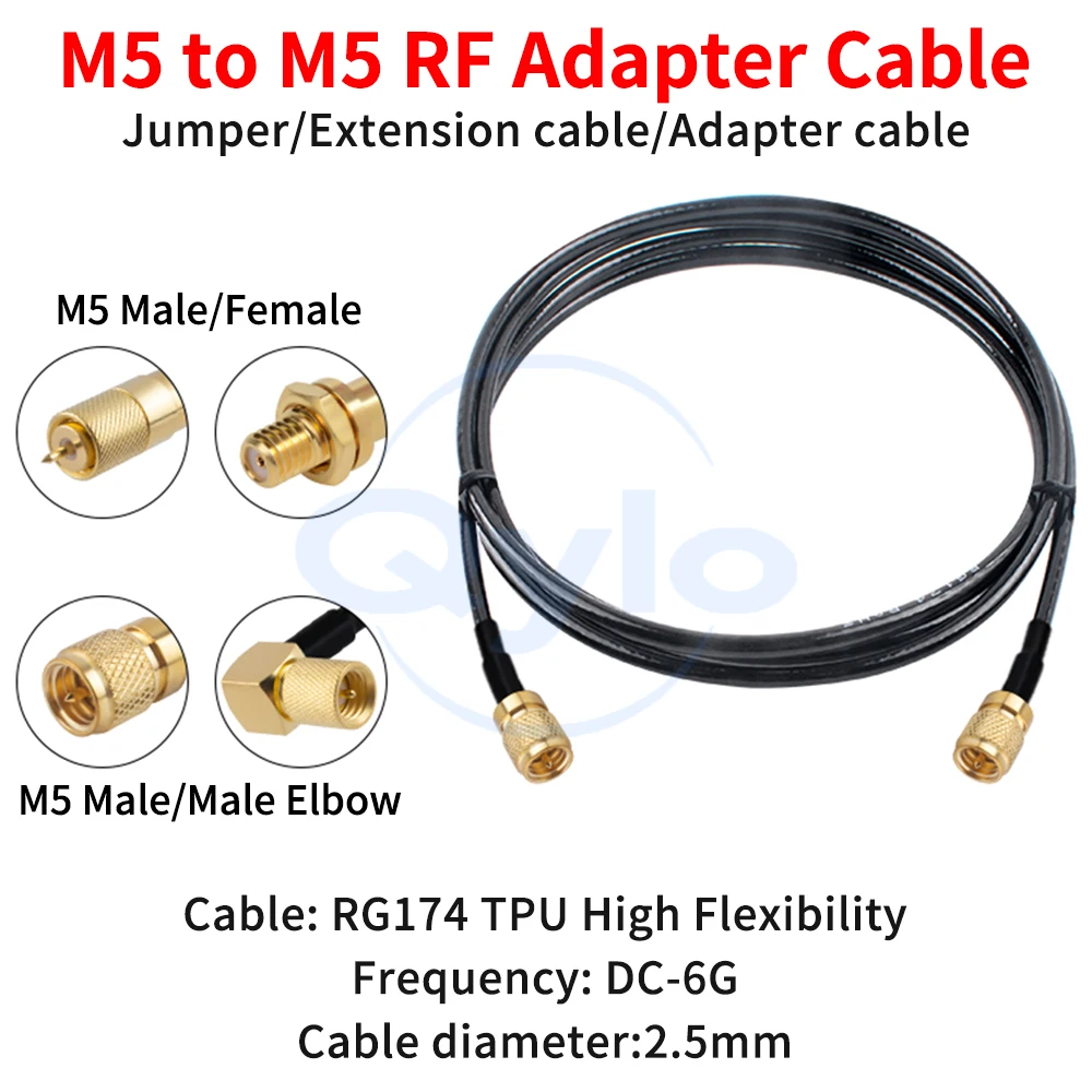 M5 to M5 Male/Female Adapter Cable Antenna RF Extension Cable High Flexibility RG174 TPU Cable M5 to M5 Cable (1 pcs)