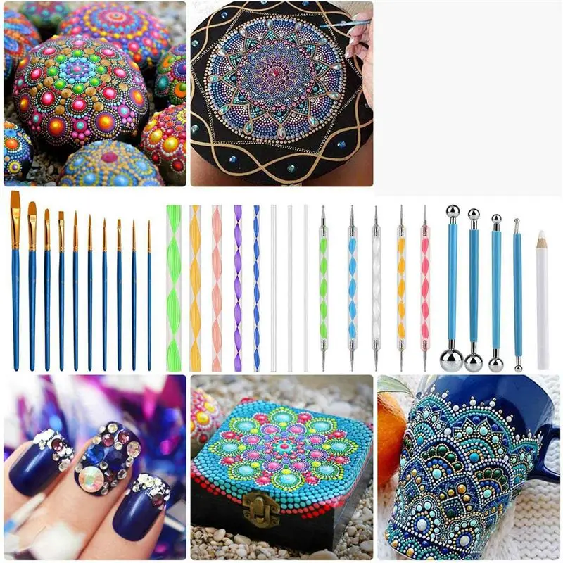 N36R-90 PCS Mandala Dotting Tools Set, Stencil Painting Arts Supplies Tools Kits Including Stencil Templates, Mini Easel