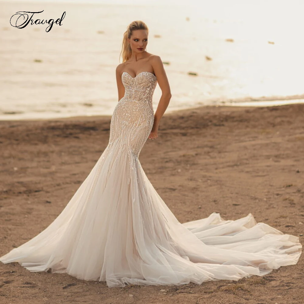

Traugel Mermaid Elegant Vintage Wedding Dresses Strapless Vestido De Novia Beading Embroidery Backless Sexy Robe De Mariee