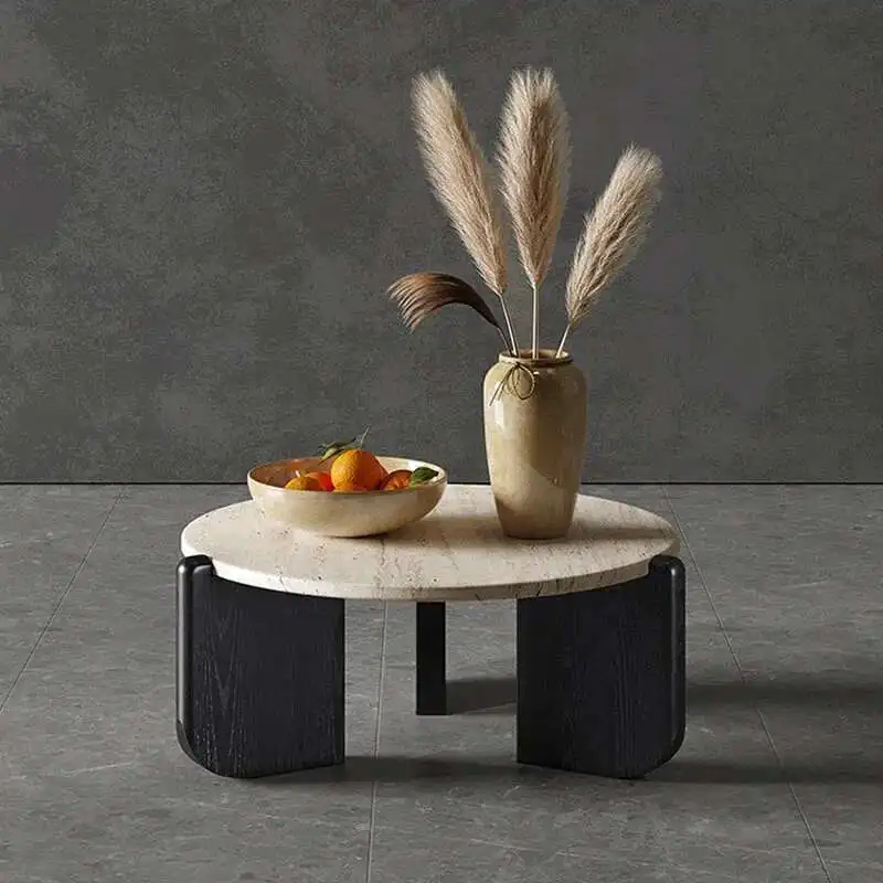 طاولة القهوة الخشبية الصلبة الاسكندنافية لأثاث المقهى طاولة جانبية من الترافرتين الإبداعية المنزلية الخفيفة طاولة القهوة لغرفة المعيشة الفاخرة #3