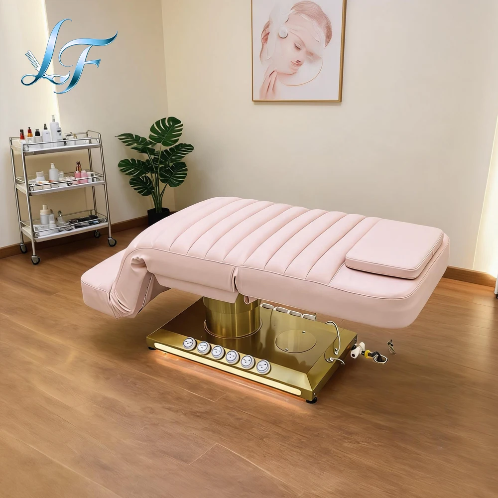 Cama Cosmética Eléctrica de Cuero Sintético para Masaje Facial y de Pestañas, Utilizada en Salones de Belleza Profesionales