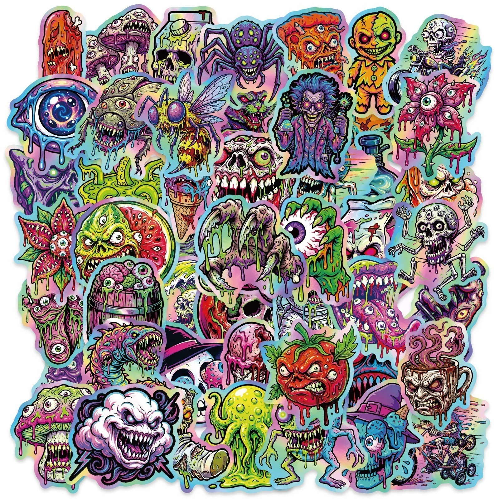 50/100 Stück Dunkle Gothic Horror Totenkopf Monster Aufkleber für Erwachsene, Wasserfeste PP-Sticker für Helm, Skateboard, Auto, Koffer, Handy, Laptop