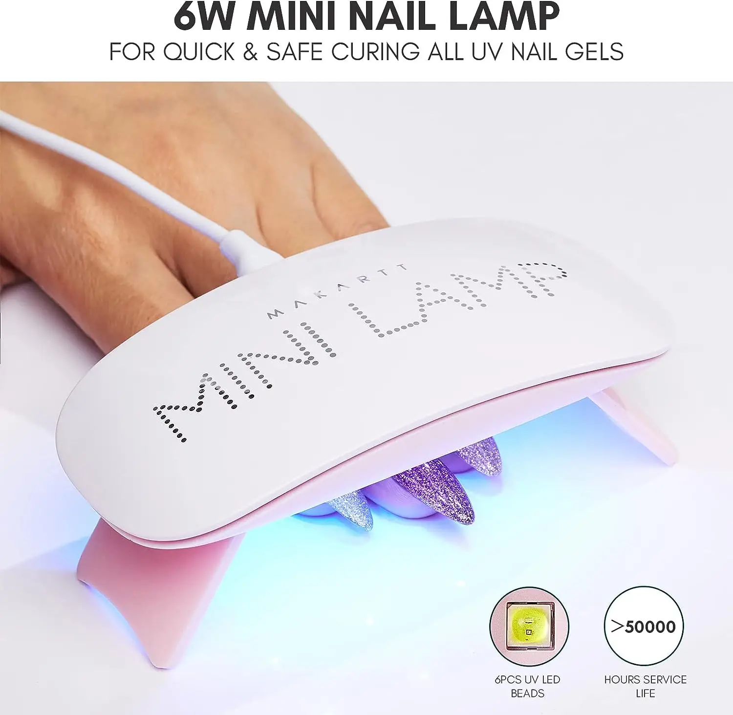 Makartt-Lámpara de uñas LED UV, Mini luz UV para uñas de Gel, 6W, USB, portátil, secado rápido, luz de curado, temporizador de 60S, profesional