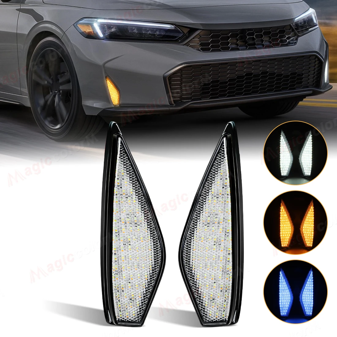 LED DRL For Honda Civic 2025 2026 Daytime Running Lights Turn Signal Fog Lamps Start-up Animation  White Yellow Blue Daylights