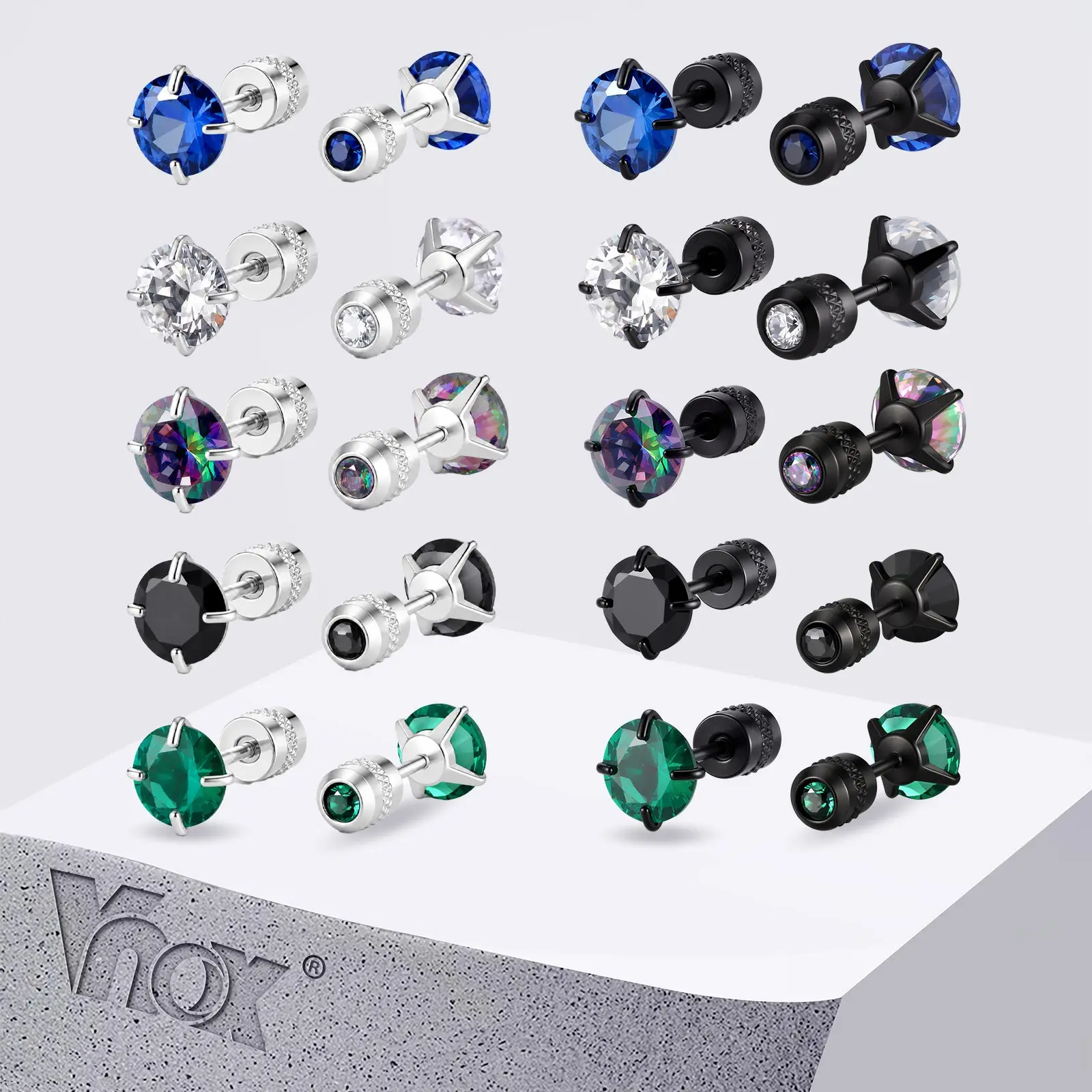 Vnox 2 Stück Edelstahl-Ohrstecker mit Schraubverschluss, Zirkon-Piercing-Ohrringe, Unisex, Punk, antiallergisch, Ohrschmuck, Geschenk für Männer