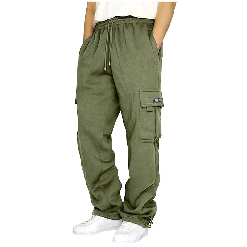 Autumn Winter Fashion Casual men's sweatpants Solid Color Multi-Pocket Straight Leg Trousers Loose Large Size Men Cargo Pants view 5