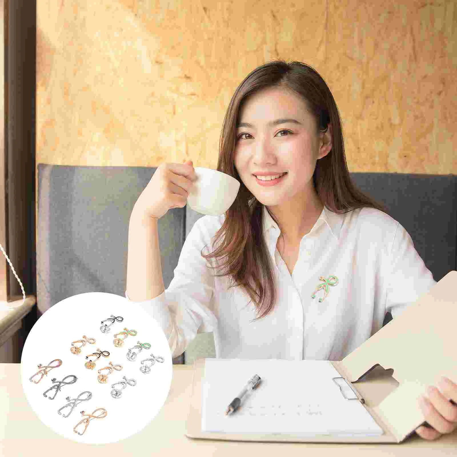 12 Pcs Jewelry Tools Stethoscope Brooch Decorative Cartoon Doctor Badge Alloy Retro Student