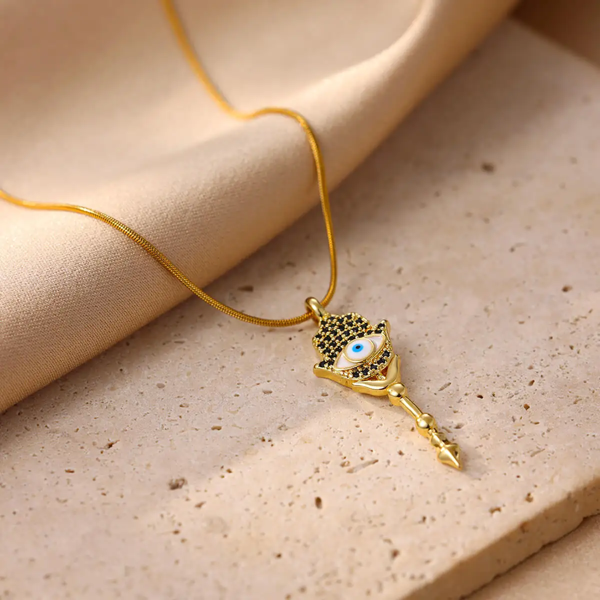 Hasam Hand & Devil's Eye Necklaces Vintage 18K Gold-plated Anti Fading Choker for Women Religious Jewelry Party Accessories Gift