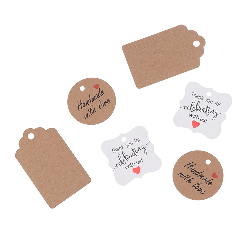 100Pcs/Lot Kraft Paper String Price Tags With String 20m Gift Cards Blank Kraft Jewelry Price Label  6Styles