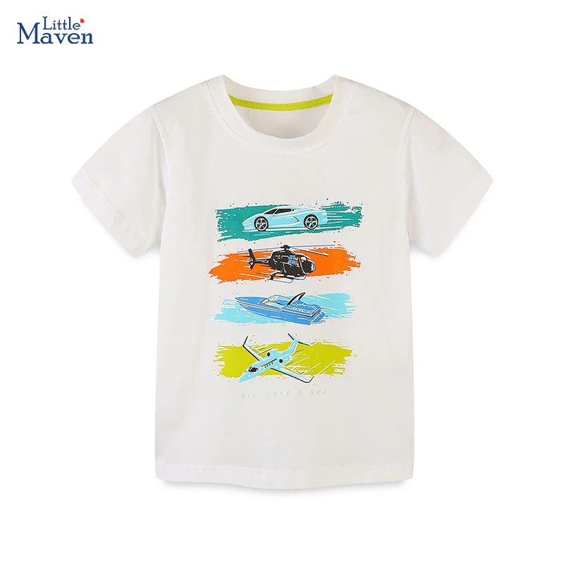 Little maven 2024 New Baby Boys Blouses Top Clothes for Chidlren\'s Clothing Kids T-shirt Cartoon Transportation Vehicles Cotton