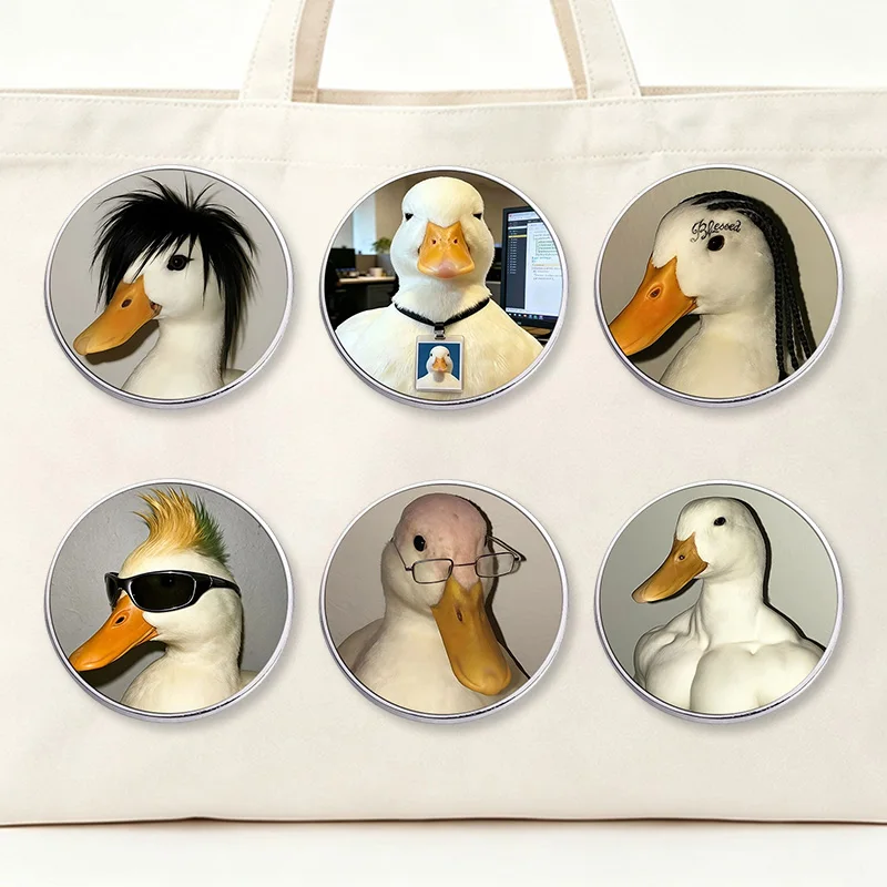 Funny Hairstyle Duck UV Printing Badges Meme Ducks Cool Look Pins Humor Animal Metal Brooches Lapel Pin Jewelry Gift For Friends