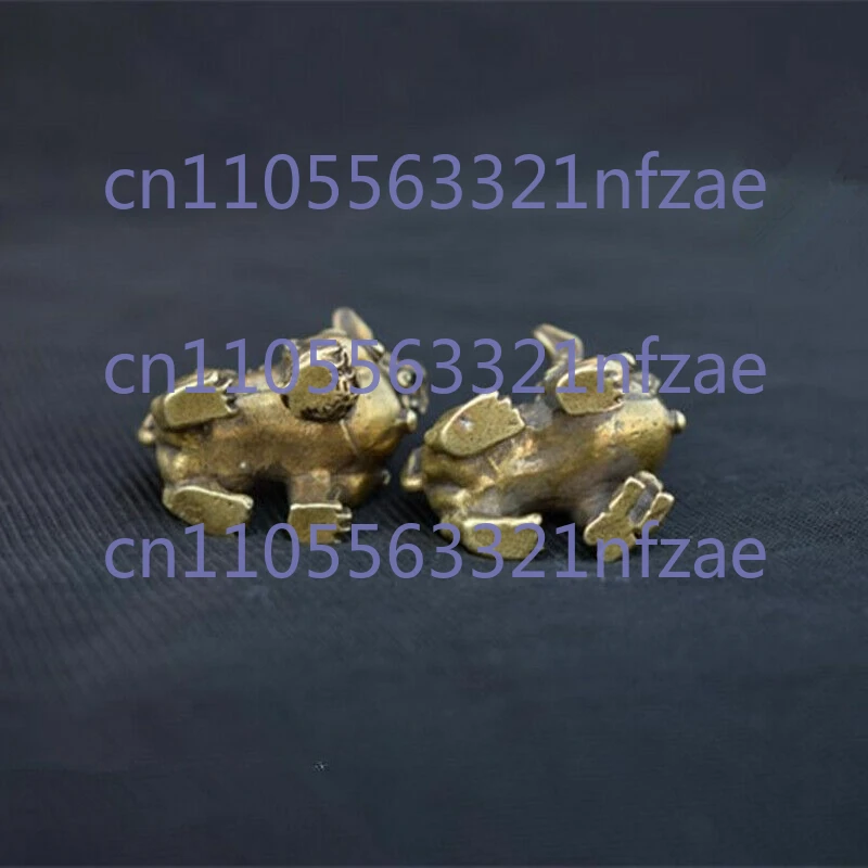 الصينية القديمة البرونزية فو فو الكلب الحرس باب الأسد زوج قلادة الجدول تمثال #3