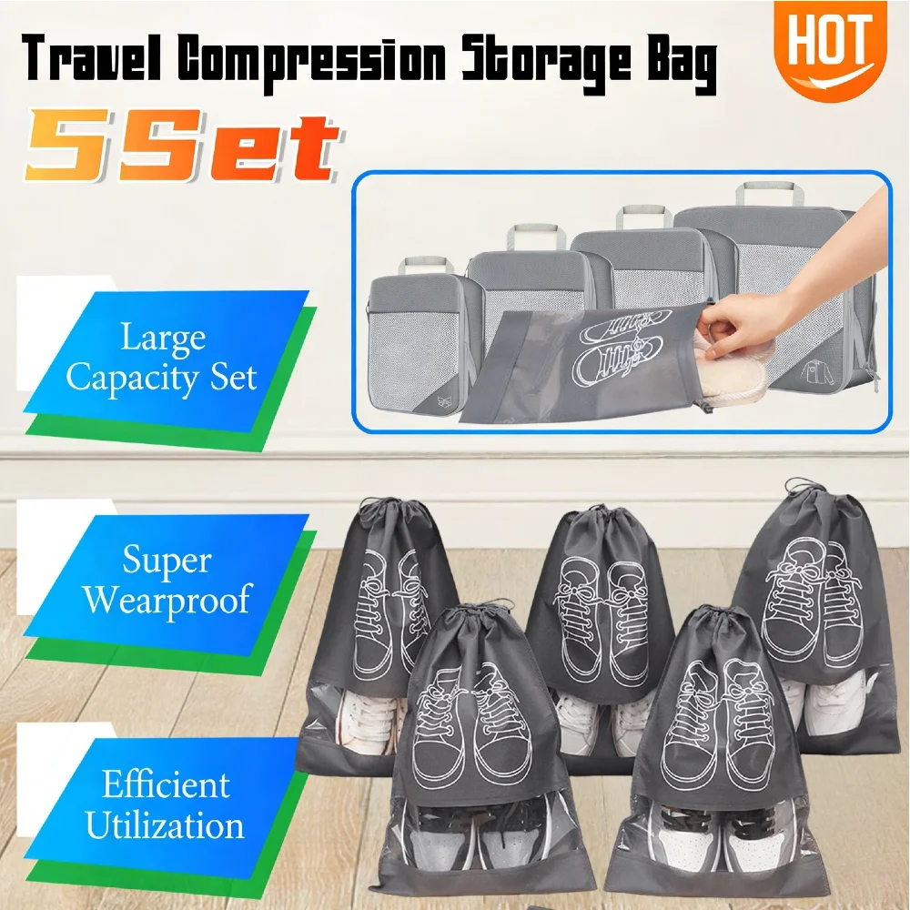 Compression Expandable Packing Cubes with Shoe Bags