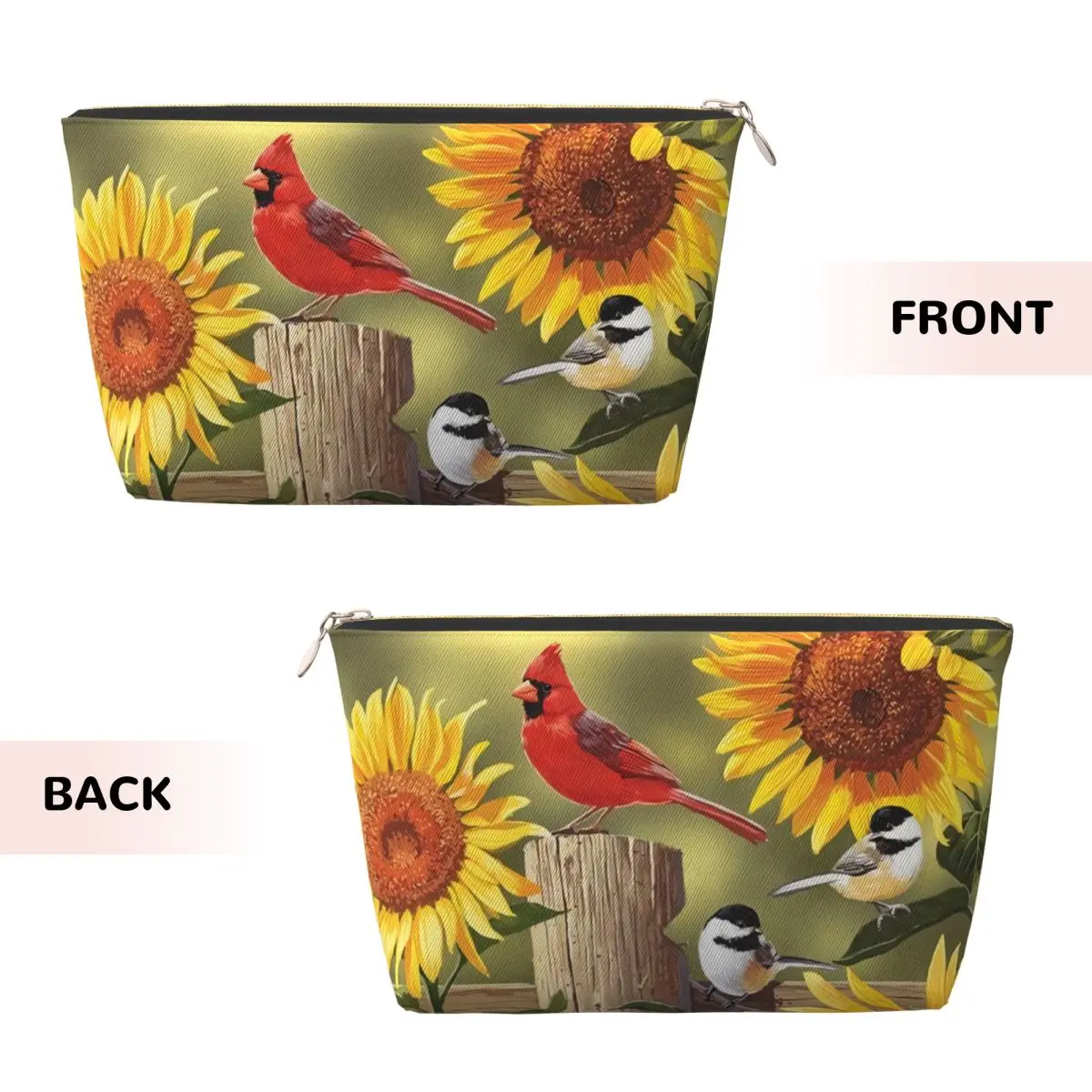 Custom Sunflower And Songbirds Makeup Bag Women Travel Cosmetic Organizer Kawaii Storage Toiletry Bags