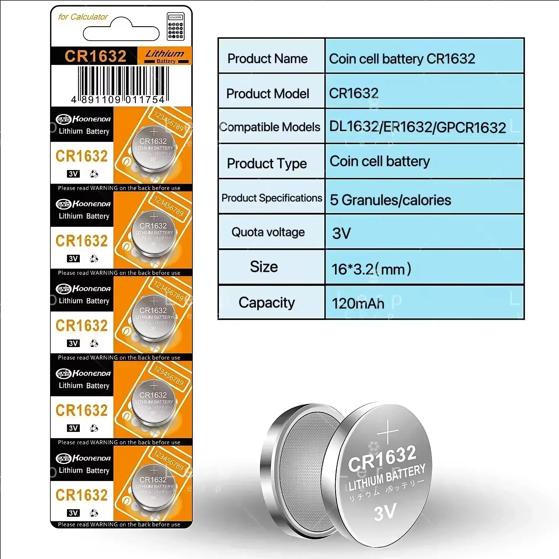 top5-100PCS 3V CR1632 Lithium Coin Cell Battery Long Lasting Power For Watches Key Fobs Calculators Medical Devices And More