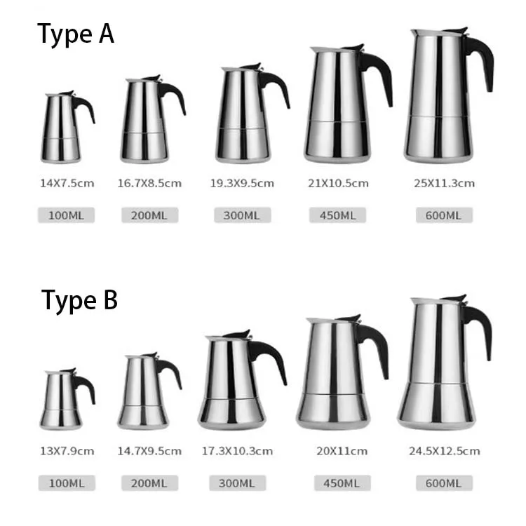 2025 스테인레스 스틸 모카 포트 휴대용 전기 커피 메이커 유럽 디자인 홈 커피 양조 장비