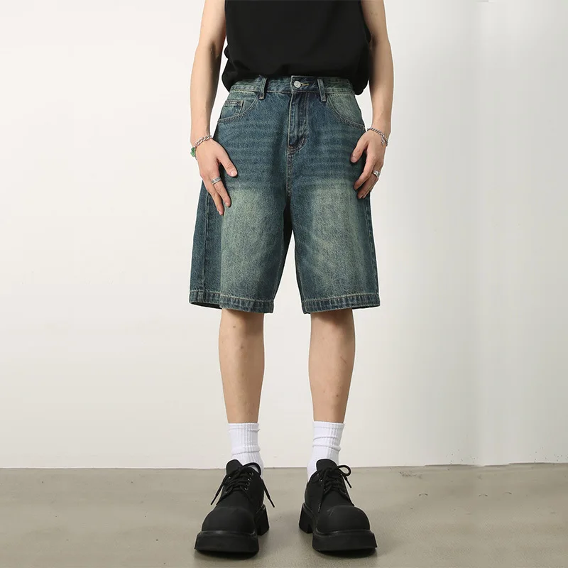 

Summer Men's Casual Jeans Shorts Loose Mid High Waist Fashion Knee Lenght Denim Short Pants Vintage Male New Korean