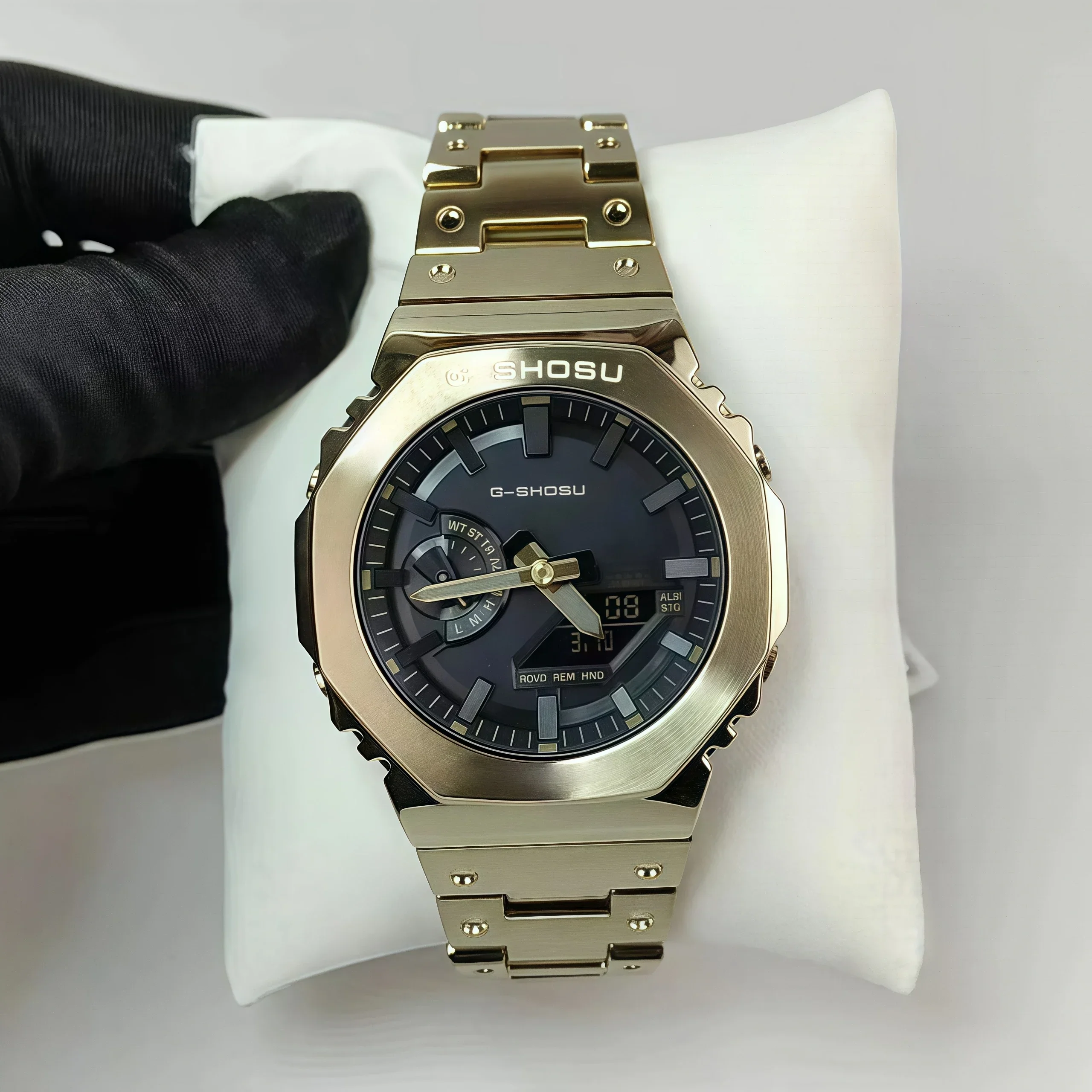 ساعة إلكترونية رياضية بحزام فولاذي للجنسين، وظيفة كاملة، شاشة LED مزدوجة، قرص كبير، توقيت عالمي