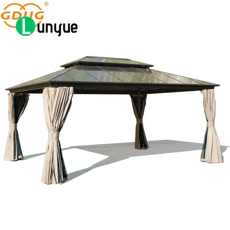 10x13ft Double Deck Hardtop Gazebo Durable Outdoor Garden Terrace Canopy Awning for Patio Backyard Party Shelter