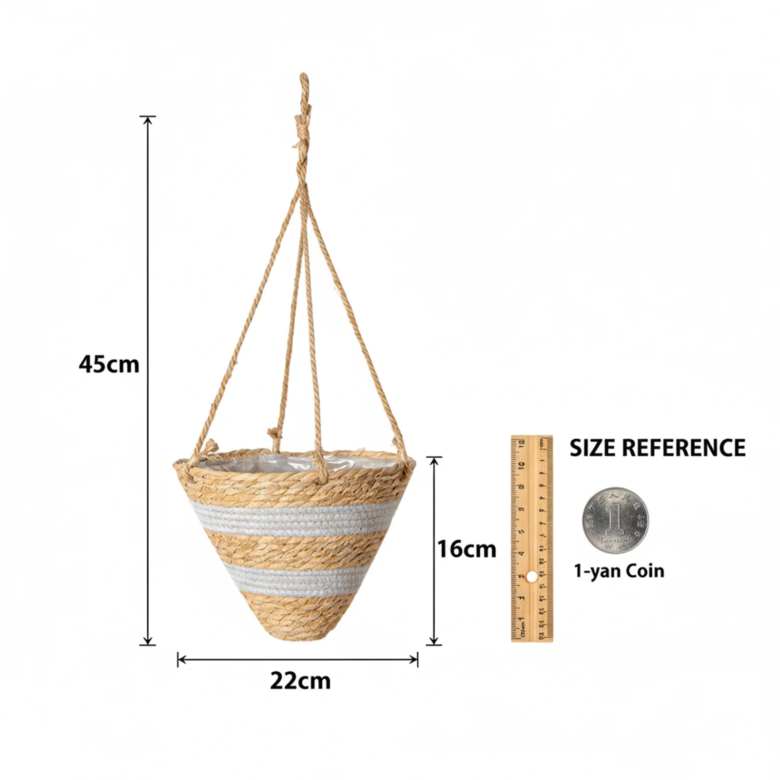 سلال معلقة من القش، سلال زهور منسوجة بحبل القنب، سلال الروطان المنسوجة، سلة زراعة معلقة، نباتات الأوركيد المعلقة #6