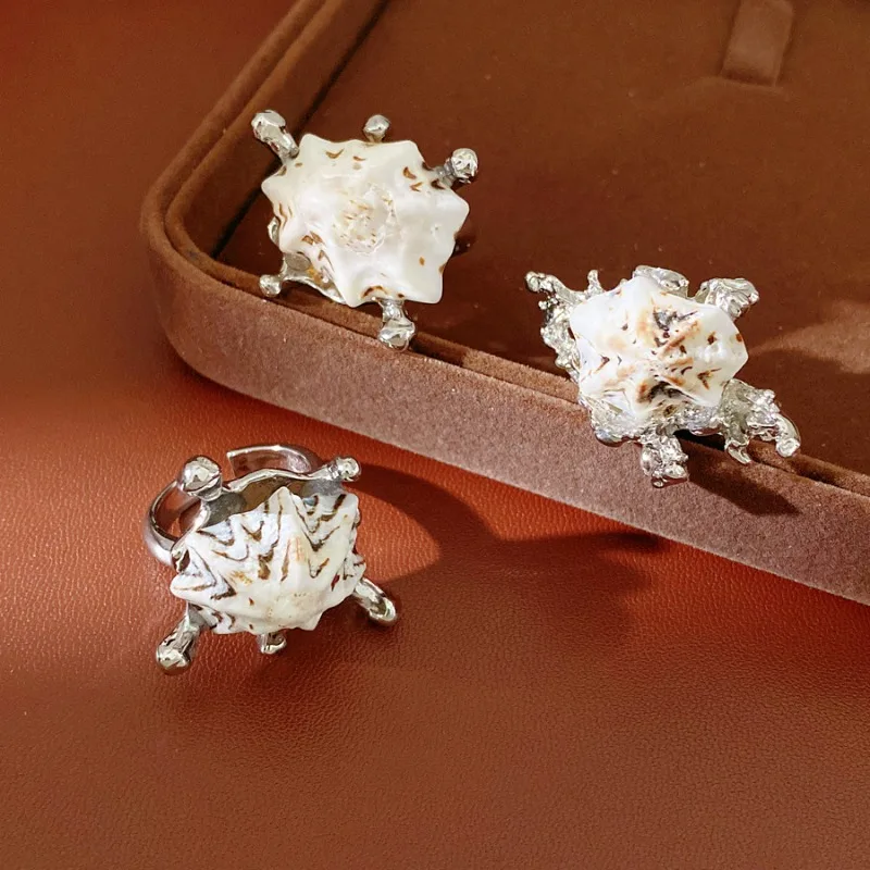 

Natural Shell Adjustable Open Ring Ocean Style Metal Ring Vacation Jewelry