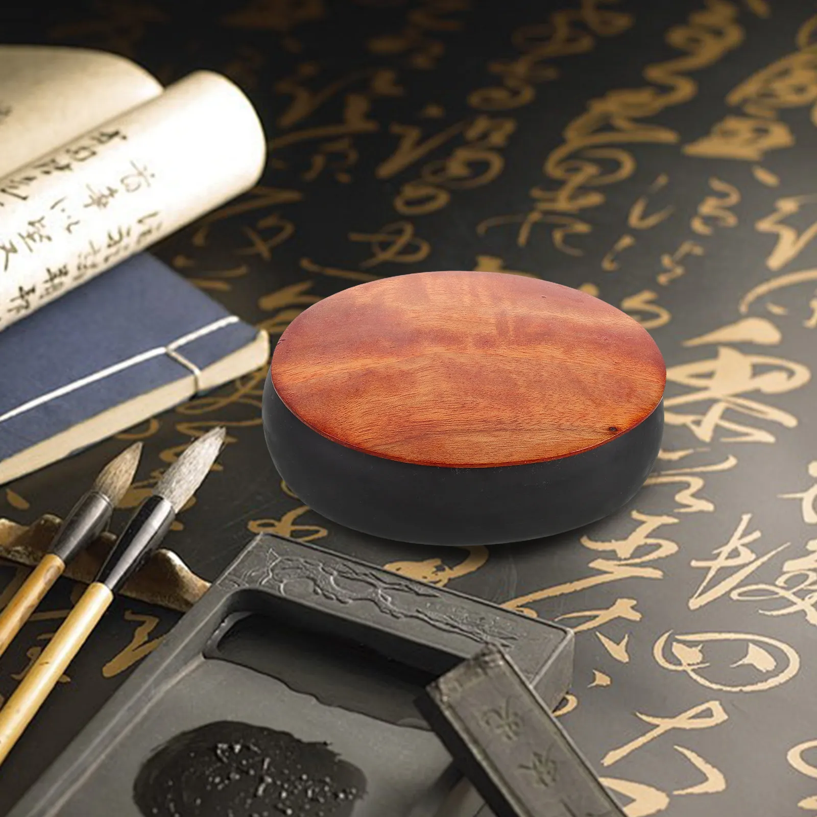 Mini Ink Stone Compact Ink Dish with Lid for Calligraphy Practice and Traditional Chinese Painting Natural Stone Grinding