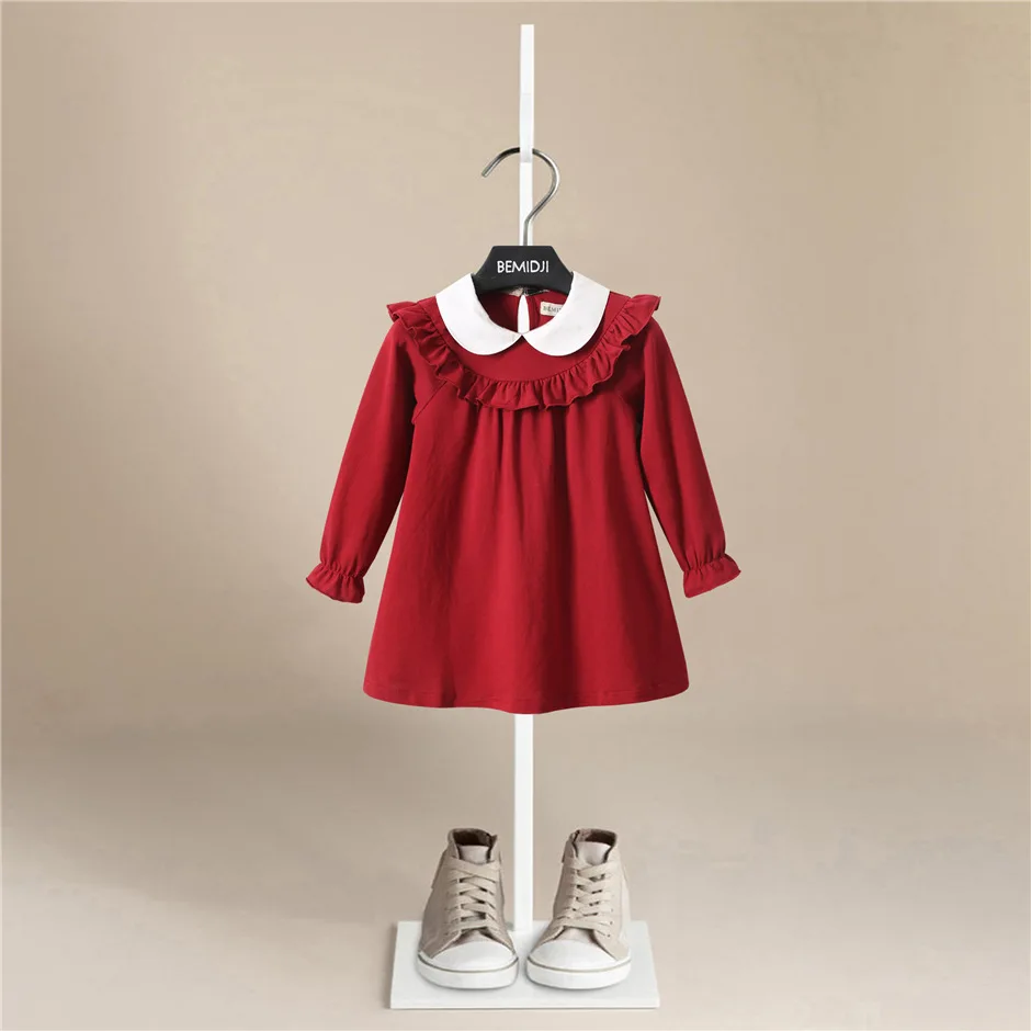 Baby Girls Clothes Autumn Toddler Baby Dark Blue Princess Dress Red Long Sleeves Girls Dress Christmas Sister Clothing Dress