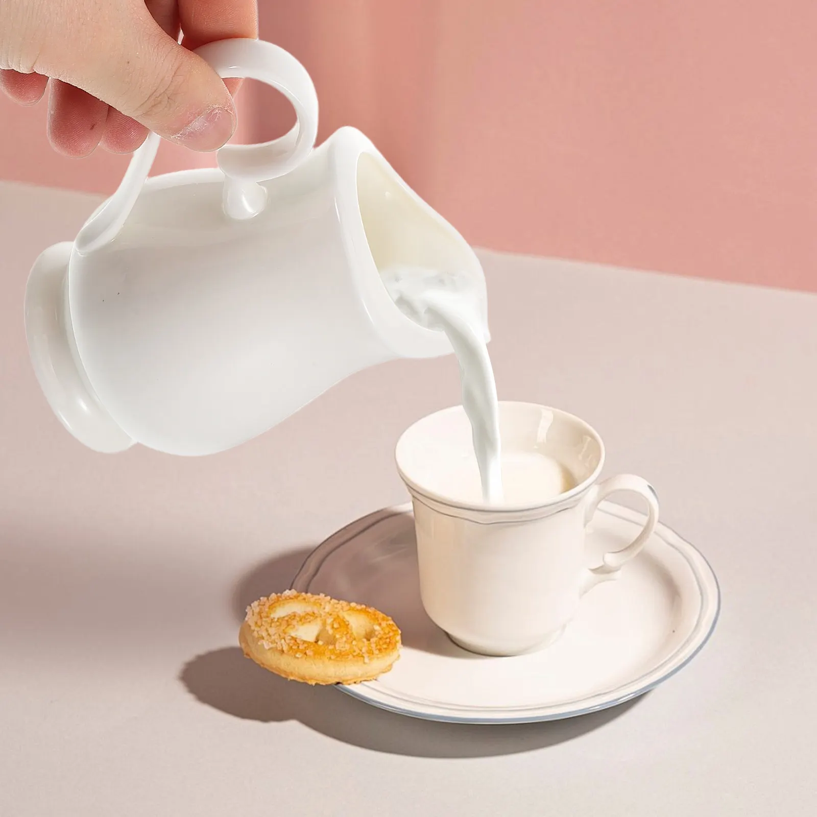 

280Ml Small Ceramic Creamer Jug White Mini Milk Pitcher for Coffee Tea Sauce Pouring Stylish Home Kitchen Tableware