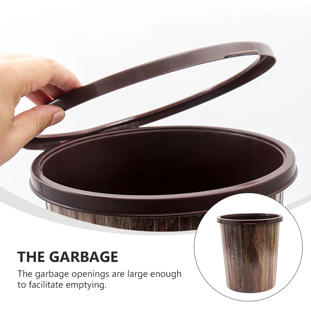 

Retro Rubbish Can Large Opening Household Trash Bin For Bathroom Kitchen Home Office Environmentally Friendly Wood Grain Garbage