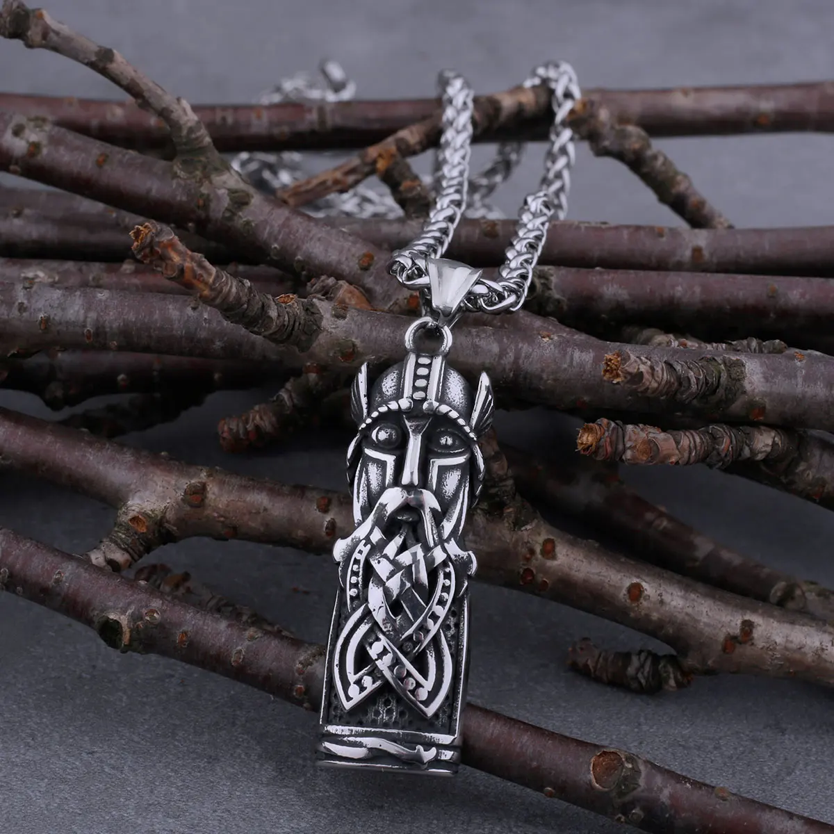 Stainless Steel Viking Warrior Necklace Slavic Horned Helmet Amulet Pendant Men's Vintage Scandinavian Jewelry As Gift For Men