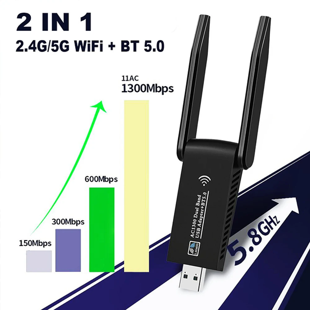 Portable Wireless Card 2.4G/5.8G Dual-Band Signal 1300mbps Wifi Receiver Laptop Card Adapter