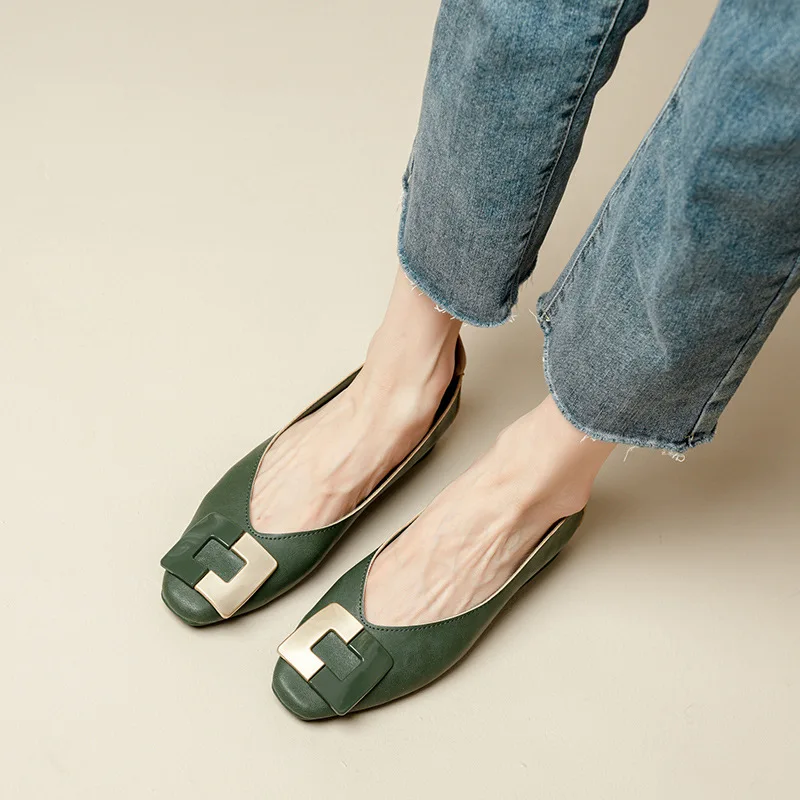 Flat Shoes Women's Fashion Butterfly-knot Square Toe Party Leather Ballet Big Size 43 Shallow Ladies Loafers Black Blue New 2024