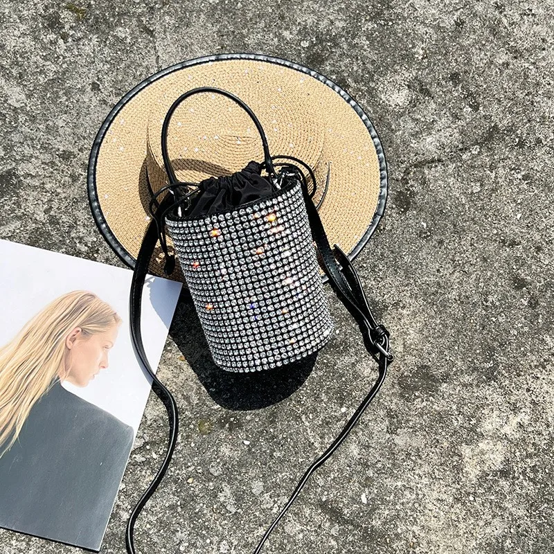 Crystal Shiny Rhinestones Diamond Evening Clutch Bag Bucket Bag Women's Handbag Shoulder Messenger Bag Wedding Party Bling Purse