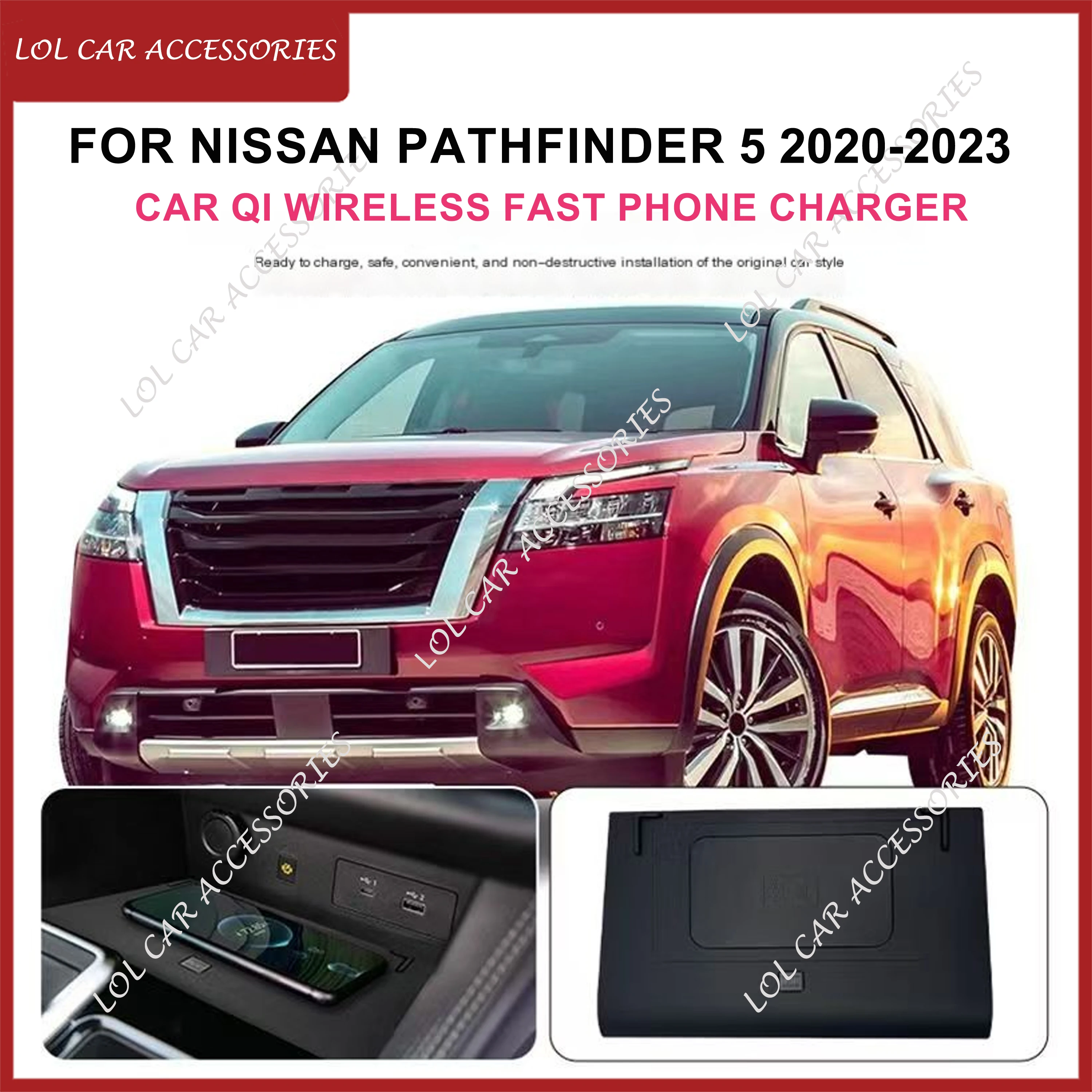 For Nissan Pathfinder 5 2020-2023 15W Car QI Wireless Charging Panel Fast Phone Charger Plate Holder