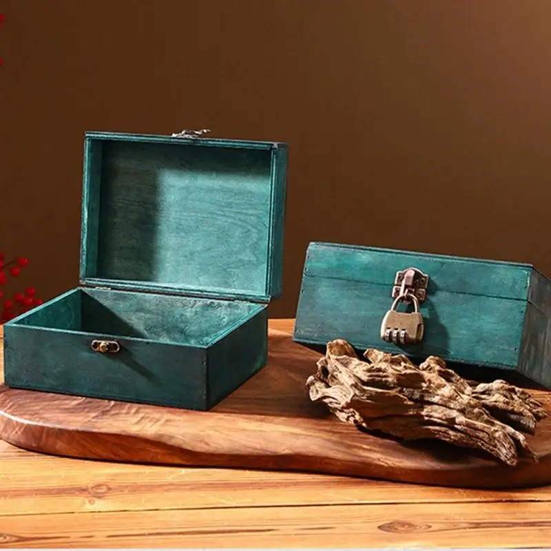 Antique Locking Wooden Storage Chest Lockable Jewelry Display Organiser Decorative Trinket Box with Small Lock