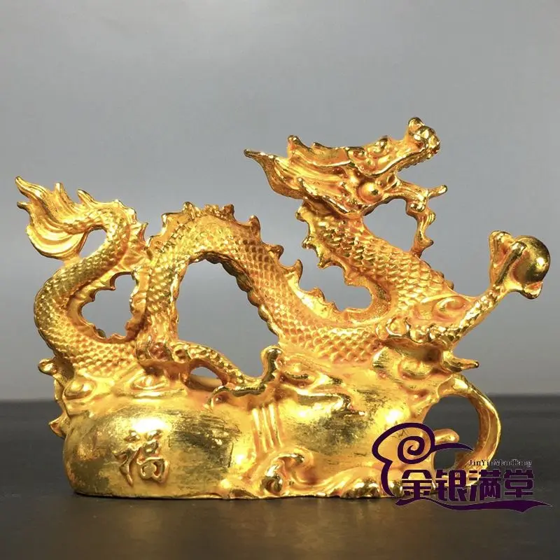 Gilt Ball-catching dragon zodiac lucky dragon Ornament Decoration Tea Pet Figurines Desk Decor Accessories
