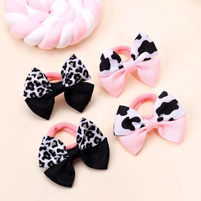 ncmama 4/6/10Pcs Sweet Girls Hair Ties Rope Cute Cow Ladybug Print Elastic Hair Bands Toddler Headwear Girl Hair Accessoires