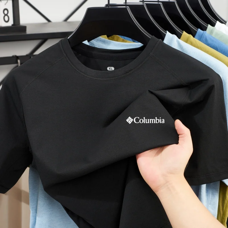 High end brand men's high-quality round neck T-shirt summer new product exquisite letter embossed quick drying short sleeved top