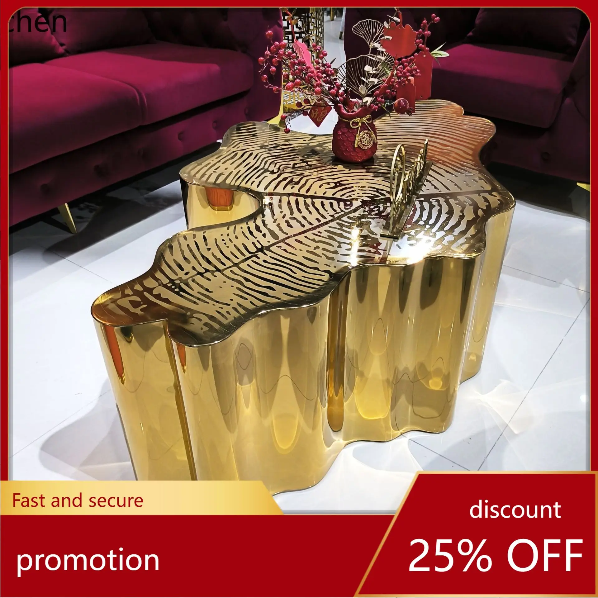 YFY Simple Modern Italian Light Luxury Tree Root Coffee Table Etched Stainless Steel High-end Irregular Shape